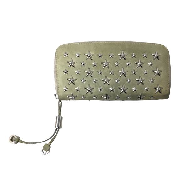 Jimmy Choo Beige / Gray Star Studded Zip Around Long Wallet - Picture 2 of 16